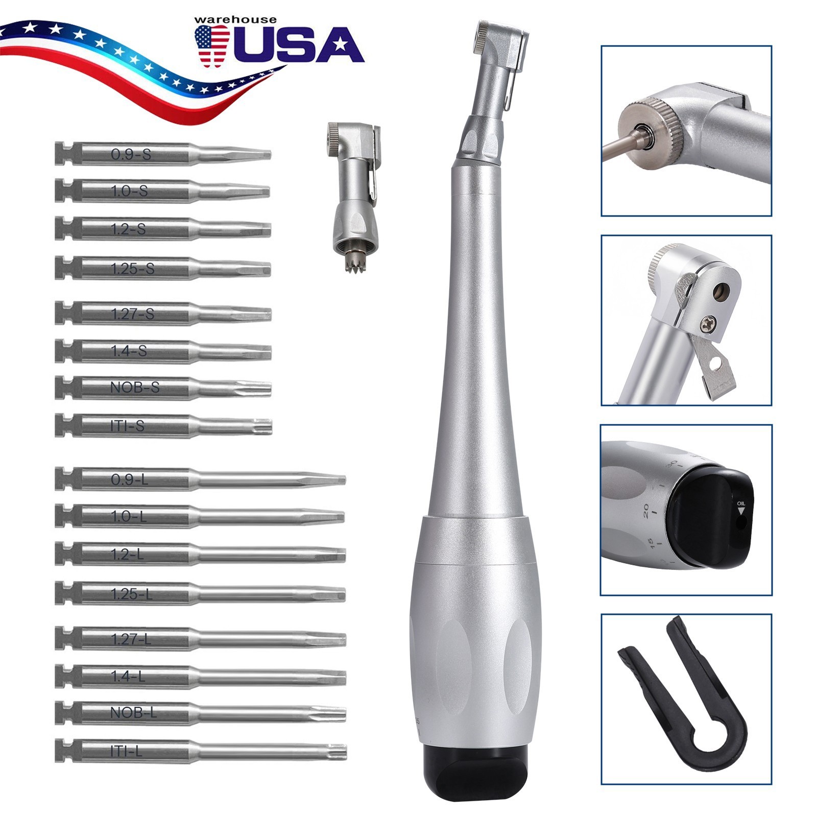 Dental Universal Implant Kit Torque Wrench Contra Angle Handpiece & 16 Drivers