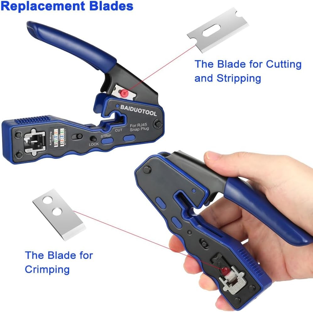 Pass-Through Crimper Cutter RJ45 Tool Kit for Cat5 Cat5e Cat6 Cat6a 8P8C Modular