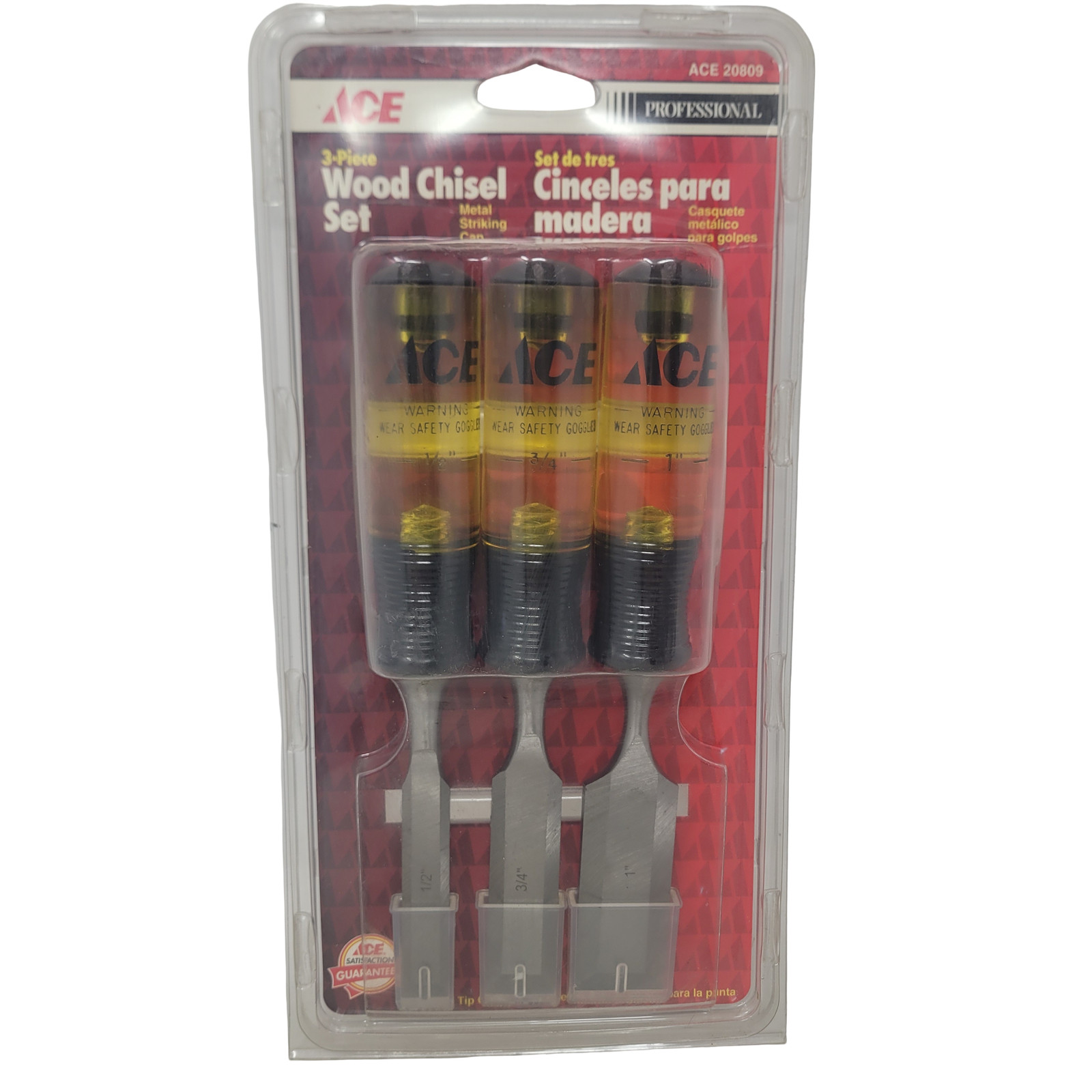 ACE 3-Piece Professional Wood Chisel Set 1/2″, 3/4″, 1″ Metal Striking Cap NEW