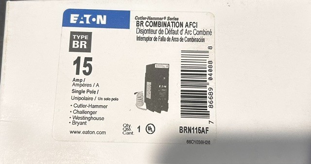 NEW Eaton BRN115AF – 15A – 1P – 120/240V Combination AFCI Circuit Breaker