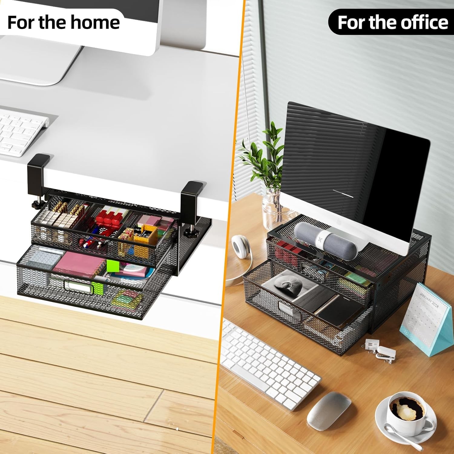Under Desk Drawer Organizer No Drilling 2 Slide Out Drawer Under Desk Storage…