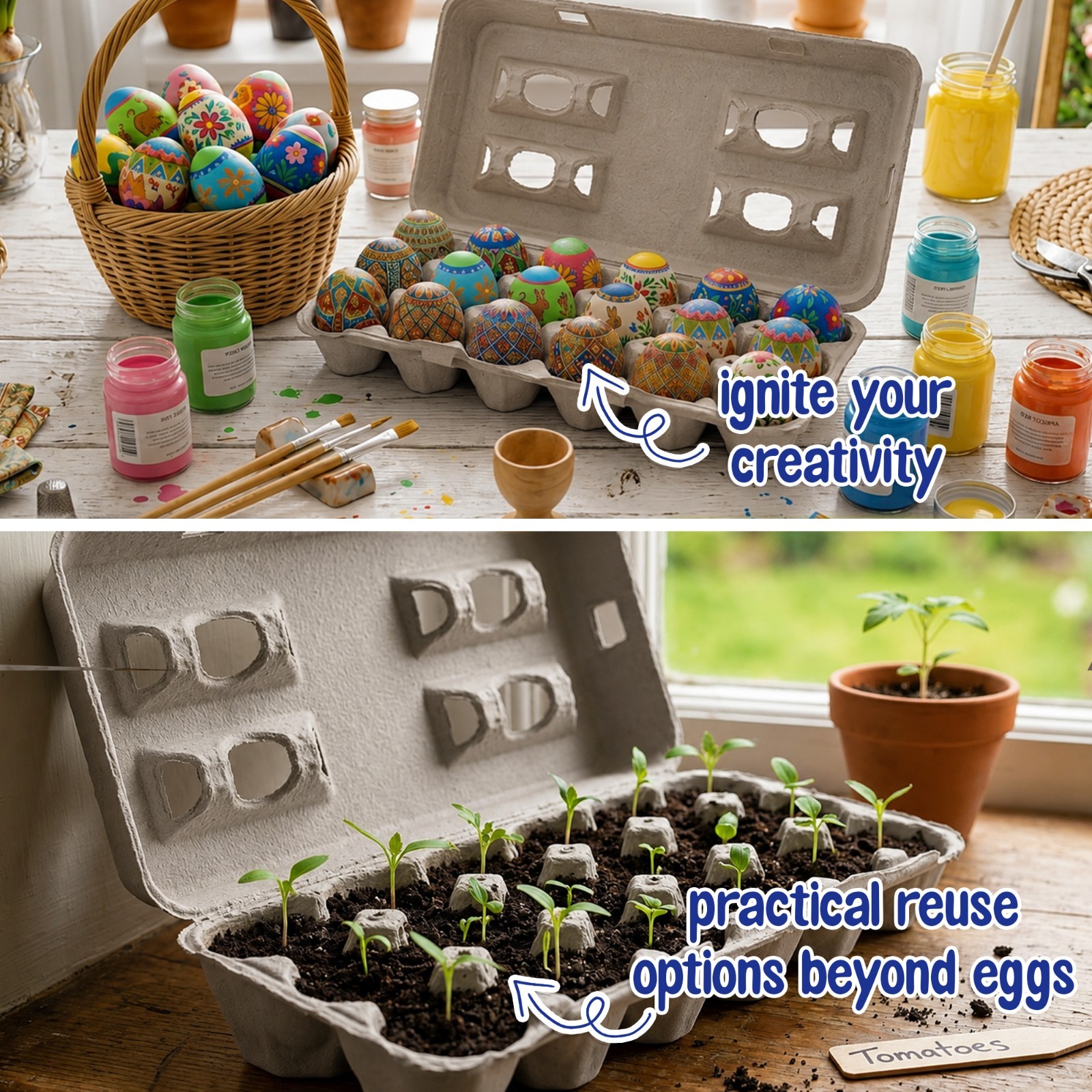MT Products Blank Natural Pulp Egg Cartons, 18 Count Egg Holders – 10 Pack