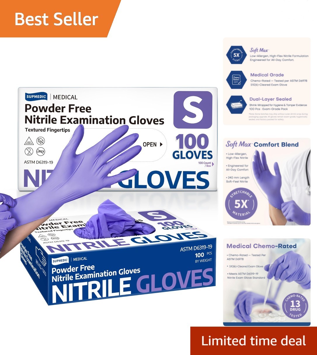 Durable Soft Max Nitrile Gloves – 100 Ct, Perfect for Medical & Cleaning Use