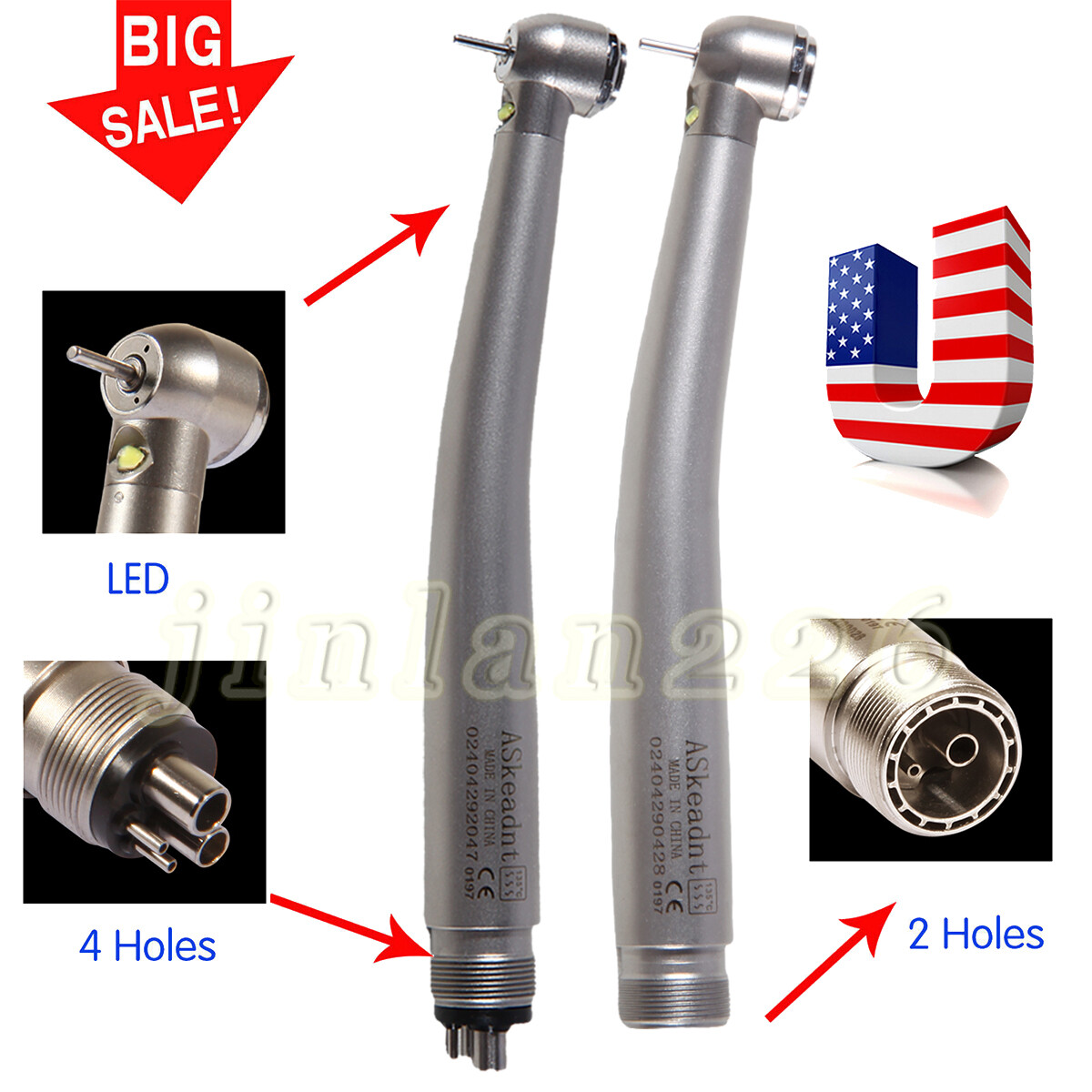 Askeadnt Dental E-generator LED High Speed Handpiece Push Button 2、4 Holes