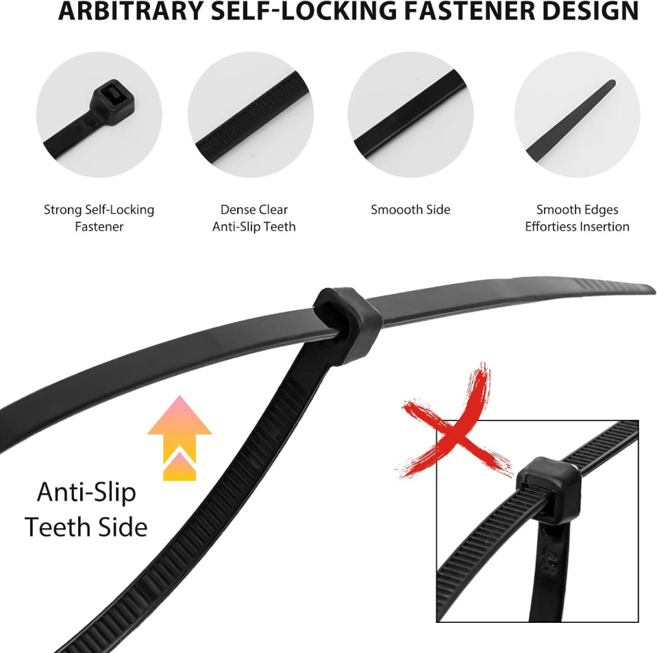 250PCS 4-Inch Self-Locking Nylon Zip Ties – Reliable Cable Management in Black