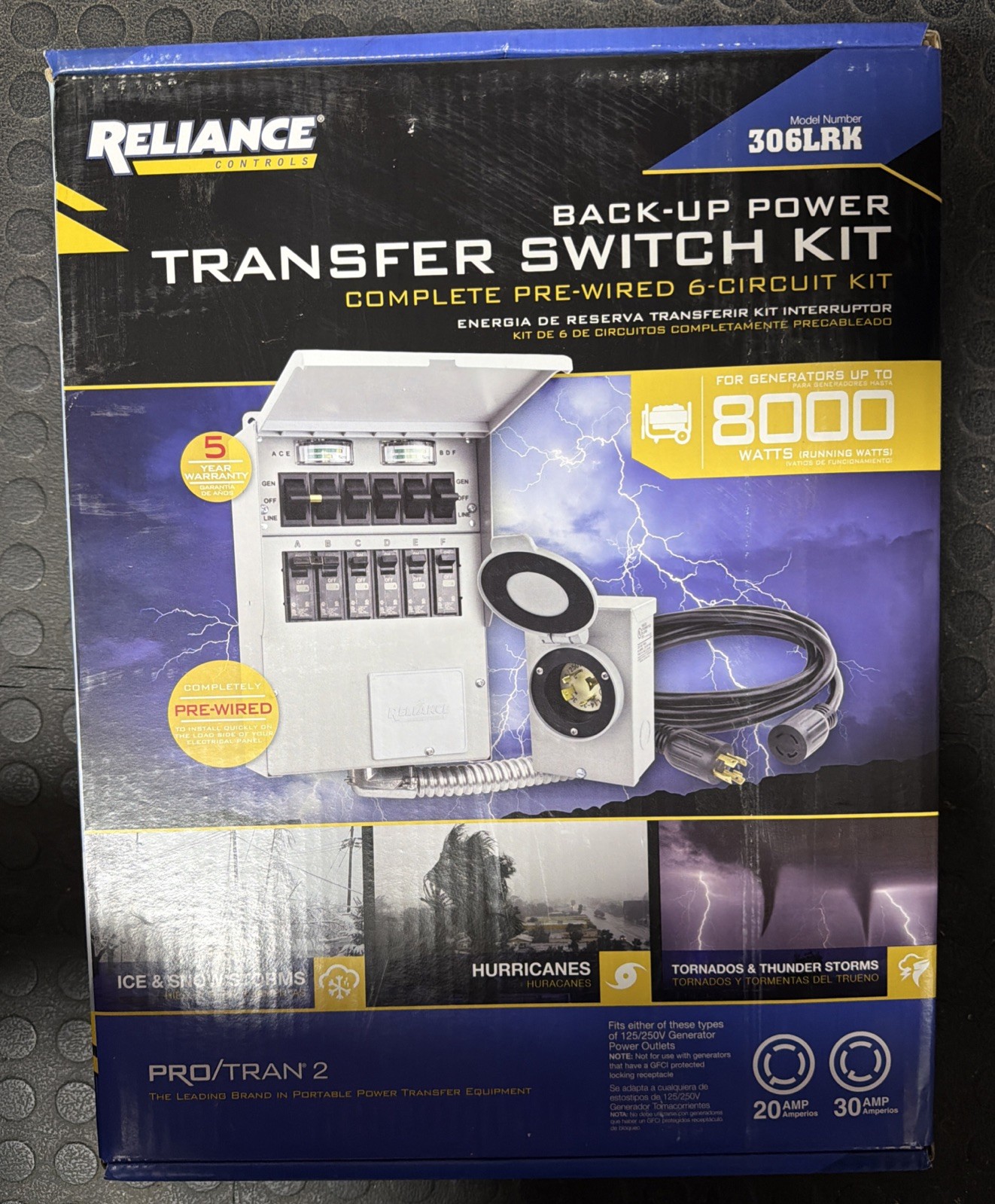Reliance 306LRK 30Amp BackUp Power Manual Transfer Switch Kit PreWired 6-Circuit