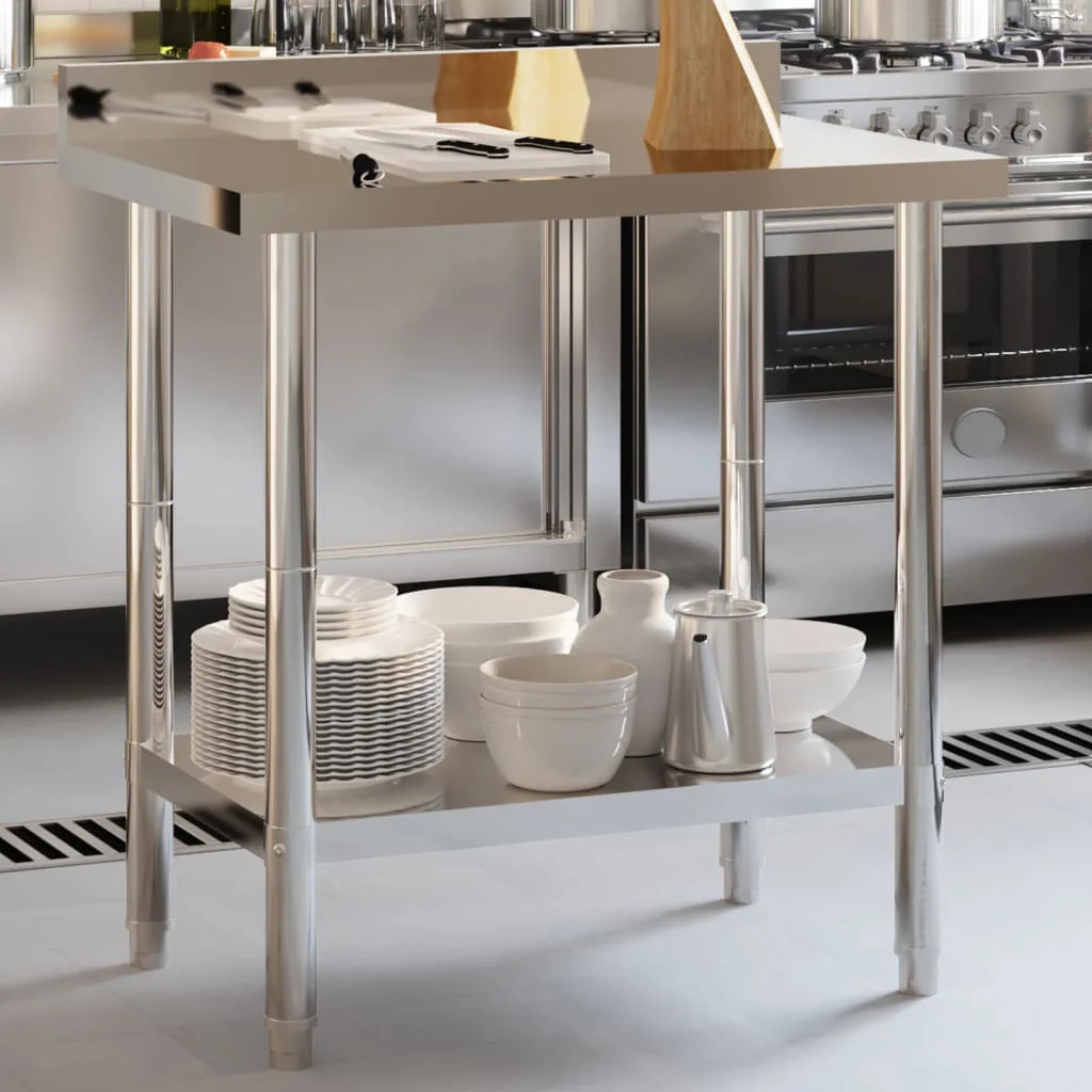 Vidaxx kitchen work table with splash guard 82.5x55x93 cm stainless steel