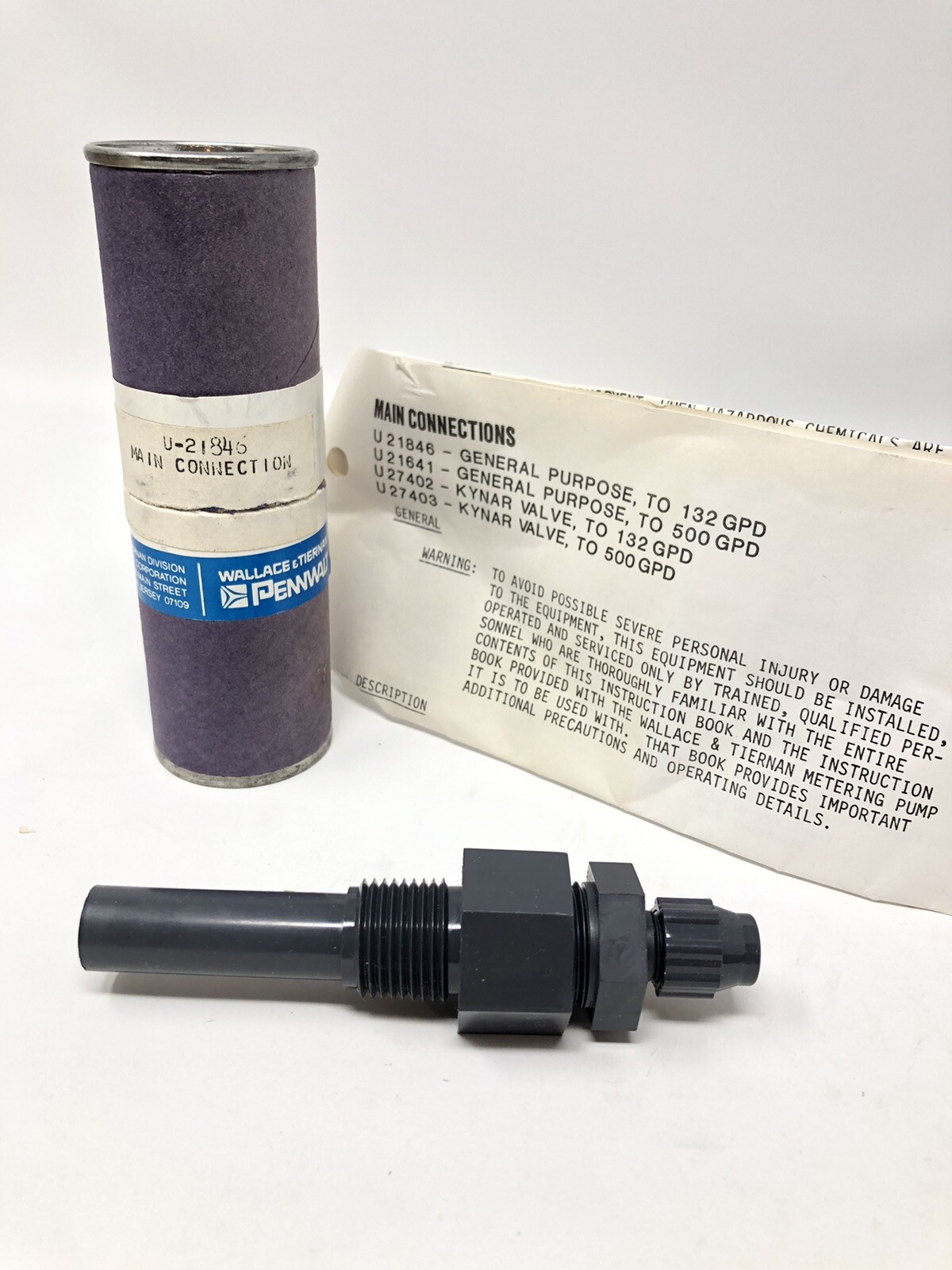 Wallace & Tiernan Kynar Valve Main Connection U-21846 U-27402 U-27403