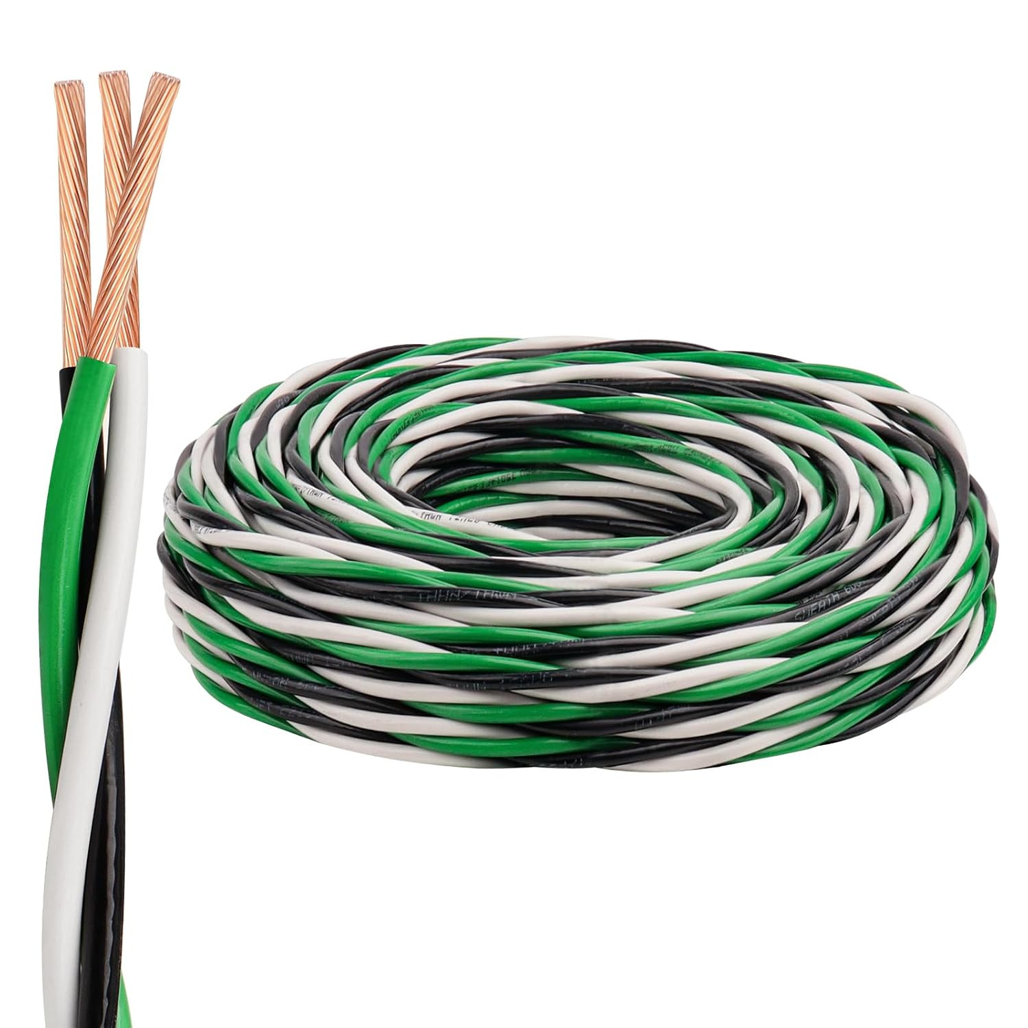 12 AWG THHN Wire 50FT 3-Color Set (Black/White/Green) – Stranded Copper, Pre-Twi
