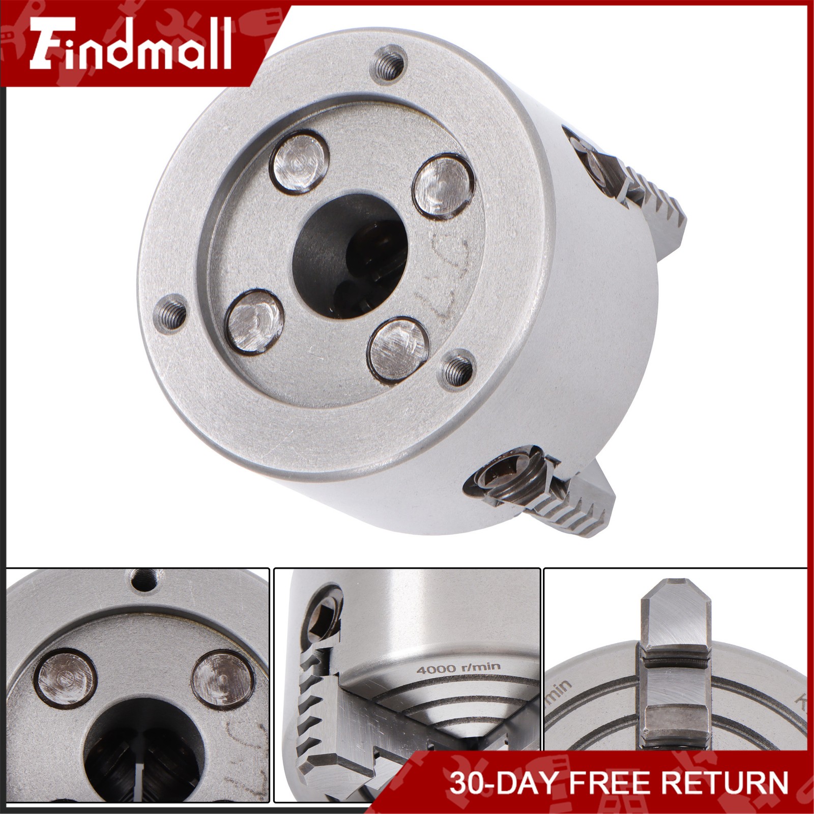 Findmall K72-80 4 Jaw Chuck 3″ 80mm Independent Metal Lathe Chuck