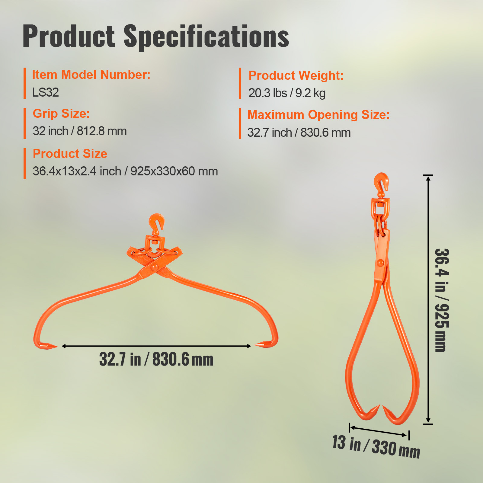 VEVOR Log Skidding Tongs 32 inch 2 Claw Log Lifting Tongs Heavy Duty Rotating