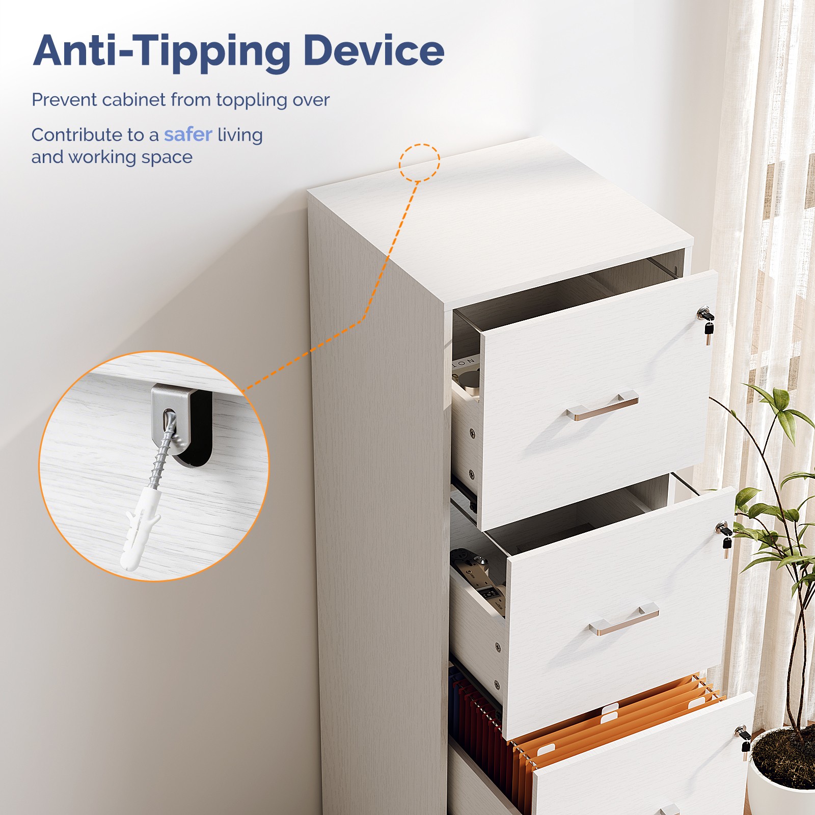 4-Drawer Tall File Cabinet with Independent Locks, Letter-Size Hanging Anti-Tip