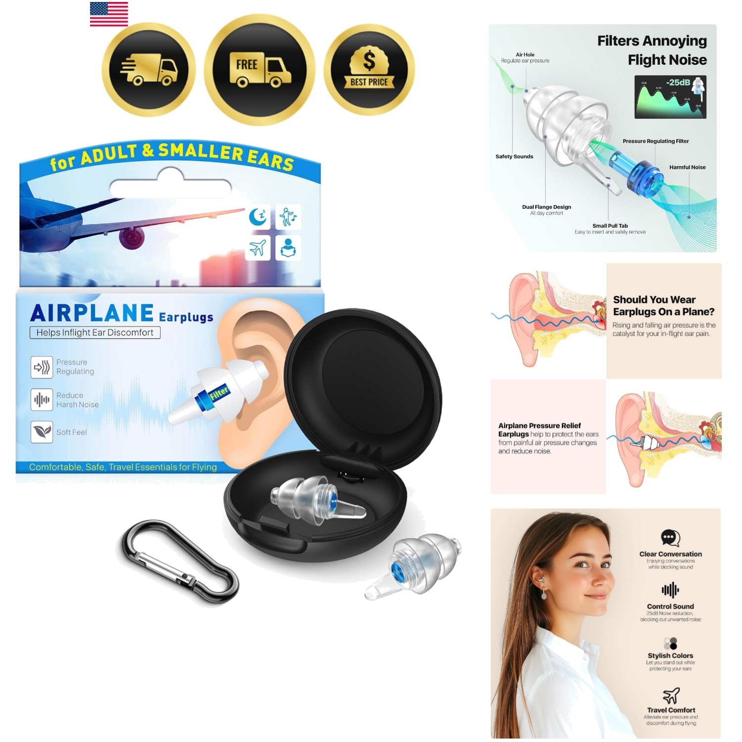 Ear Plugs for Airplane Pressure Relief & Prevent Ear Pain – Flying Travel Ess…