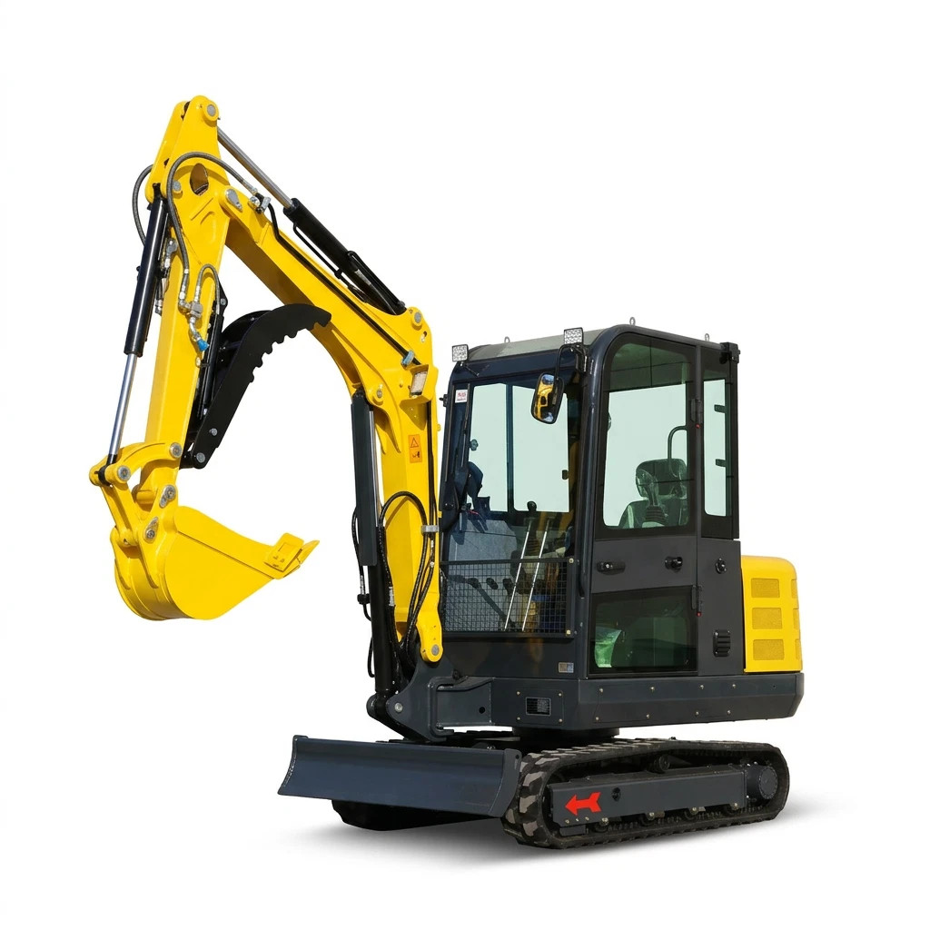 3.5Ton Mini Excavator Enclosed Cab Kubota Diesel Engine Side Swing+6 Attachments