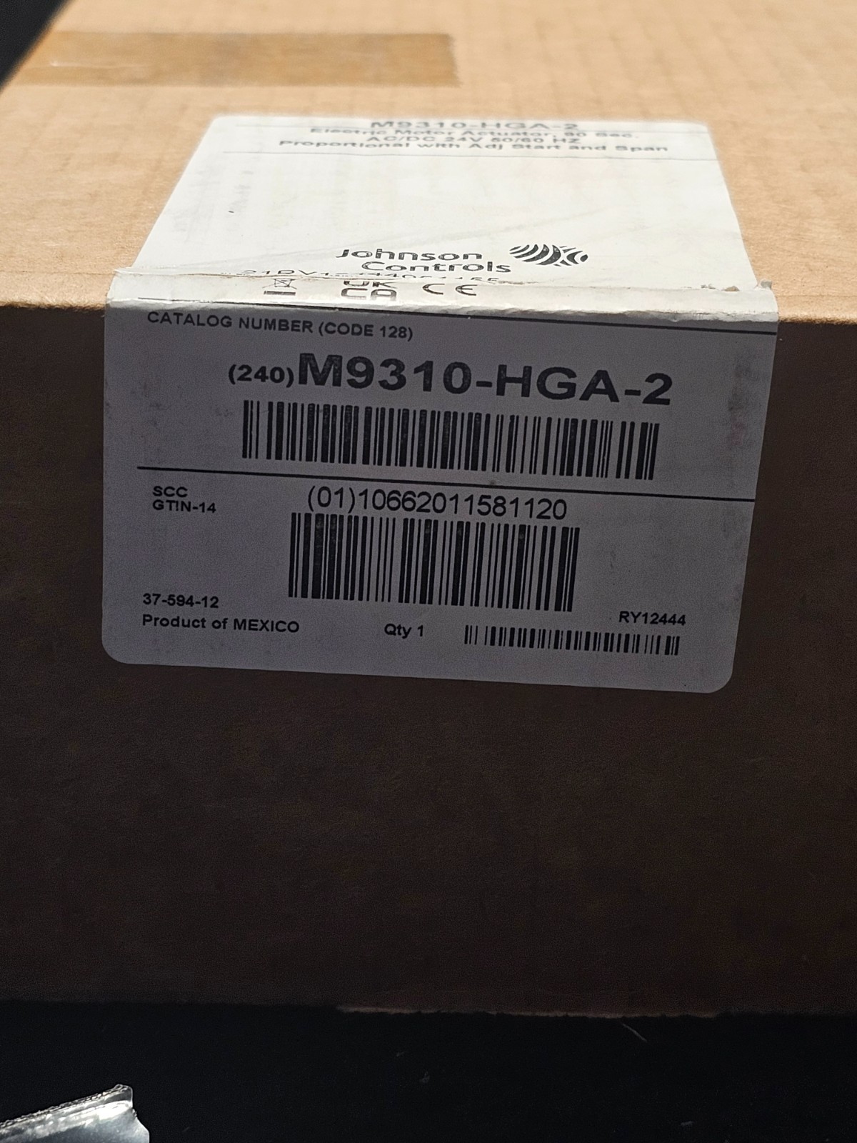 Johnson Controls M9310-HGA-2 89 in-lb Damper & Valve Actuator 24 VAC NEMA 5/IP54
