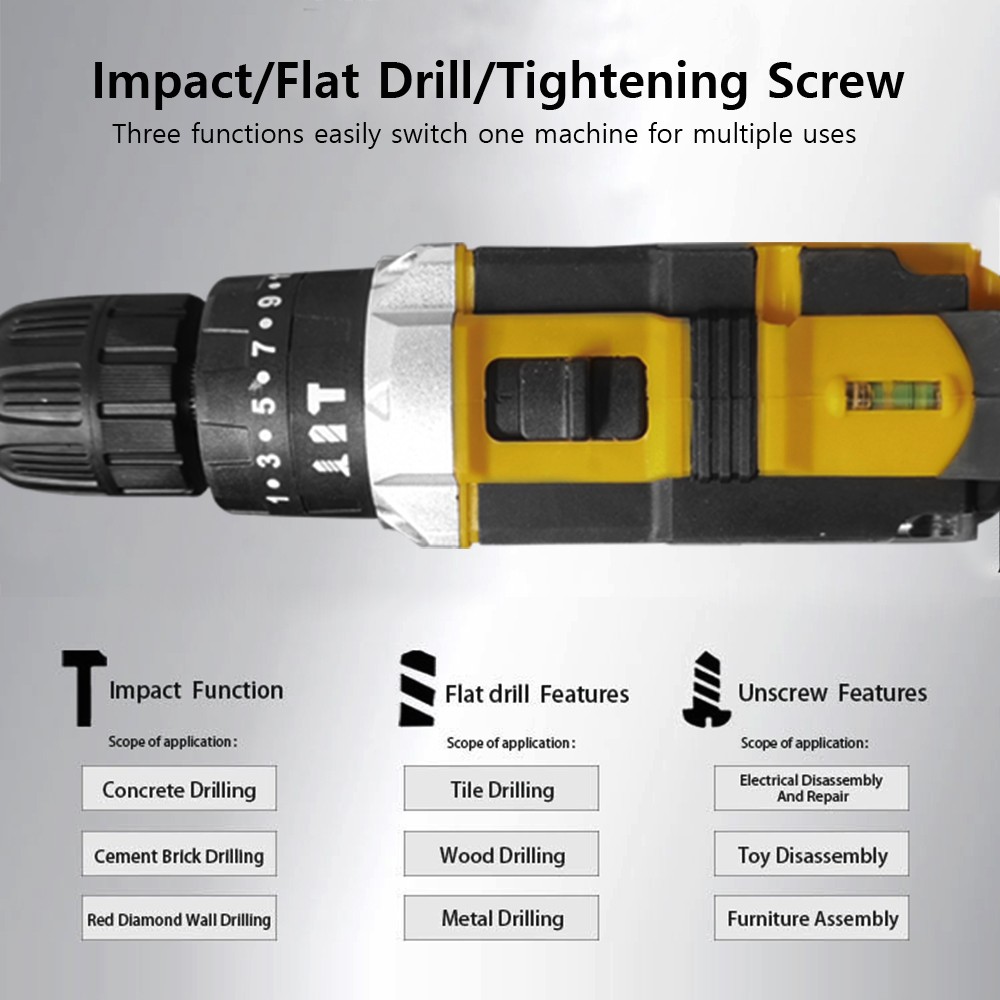 21V Cordless Impact Driver Electric Hammer Drill Combo Kit with 2 Battery B01