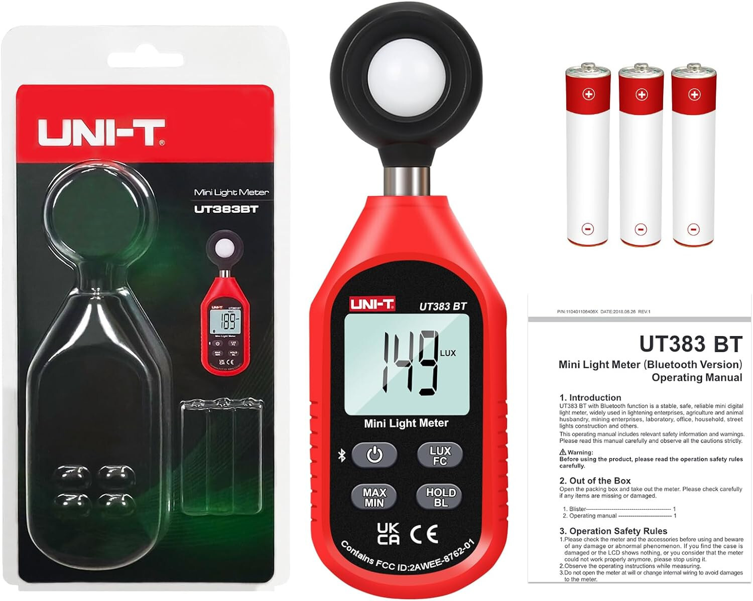 UNI-T Digital Bluetooth Illuminometer Light Meter Luxmeter 199900Lux UT383BT