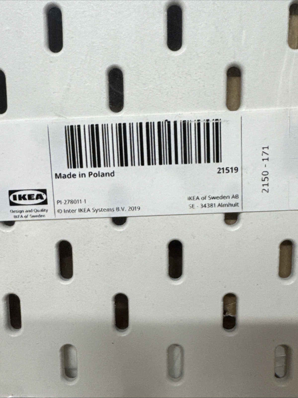 IKEA SKADIS 14 1/4» x 22» White Wood Pegboard Organizer Shelves 503.208.05
