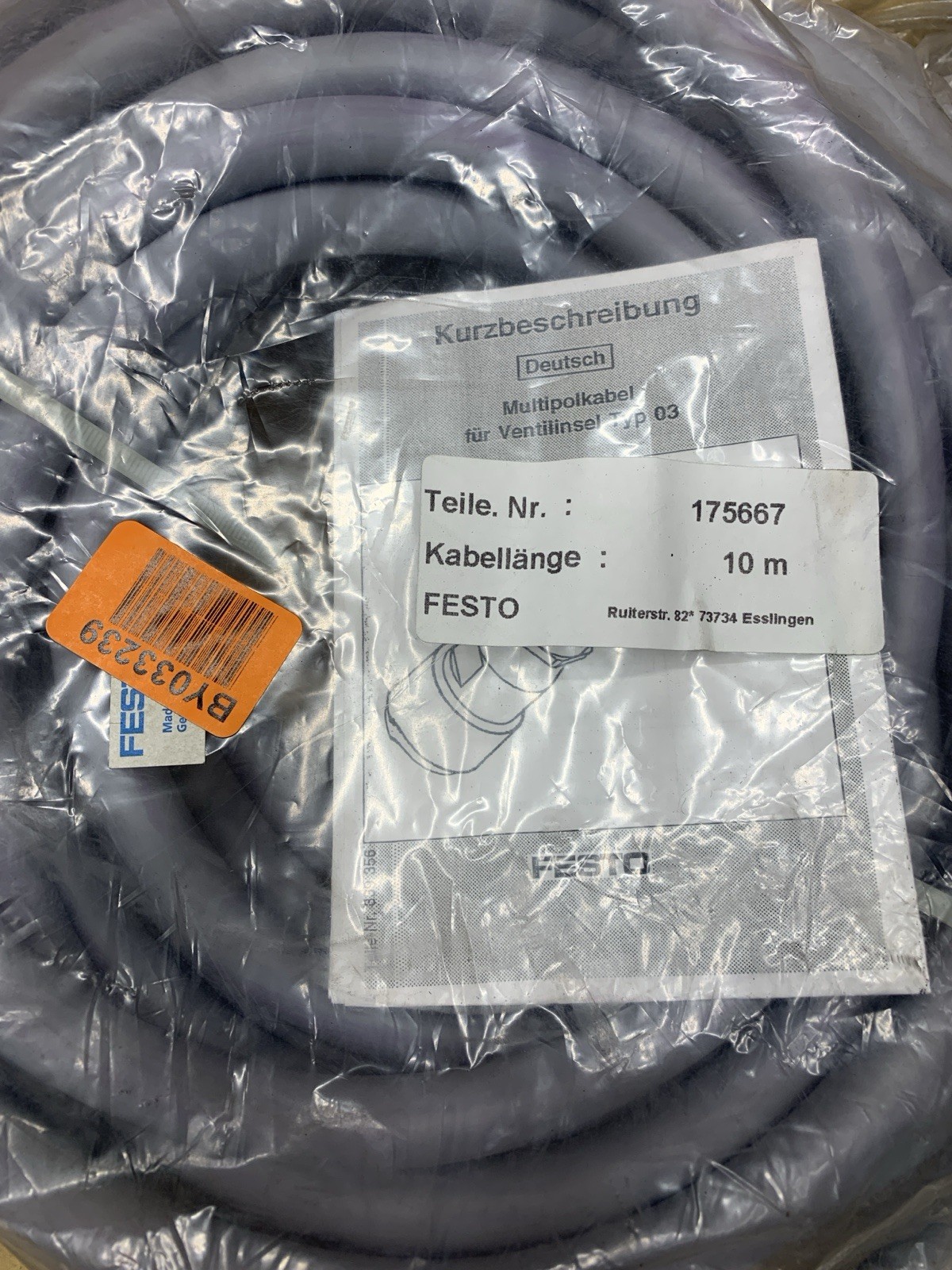 FESTO KMP2-03-V-10-26 CONNECTING CABLE 175667 10 METER LENGTH **NEW**