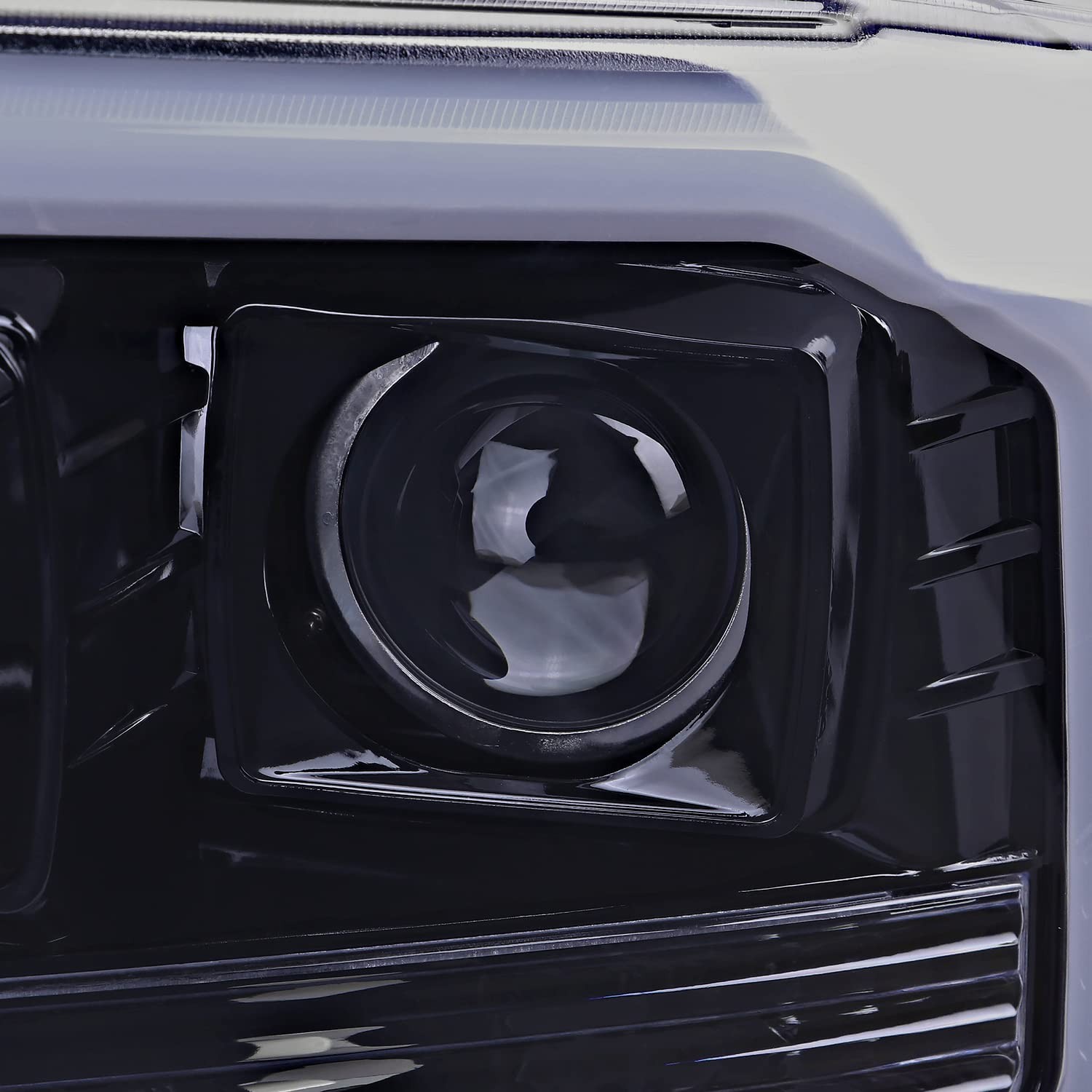 Glossy Black Smoke LED Tube Projector Headlights 99-04 Ford F250 F350 F450 Set