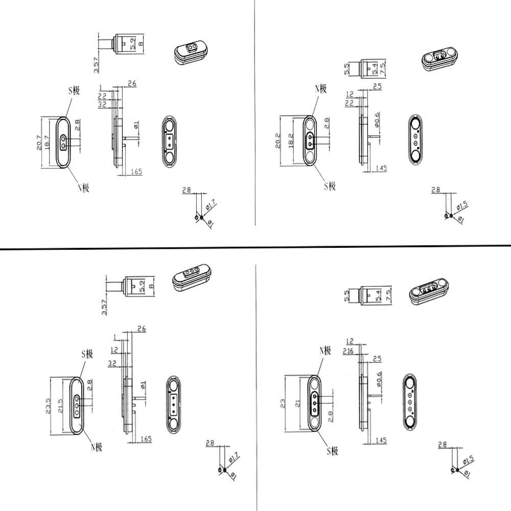 1Pair Magnetic Pogo Pin Connector 2, 3, 4, 5, 6, 7, 8, 9 PIN Gold Plated