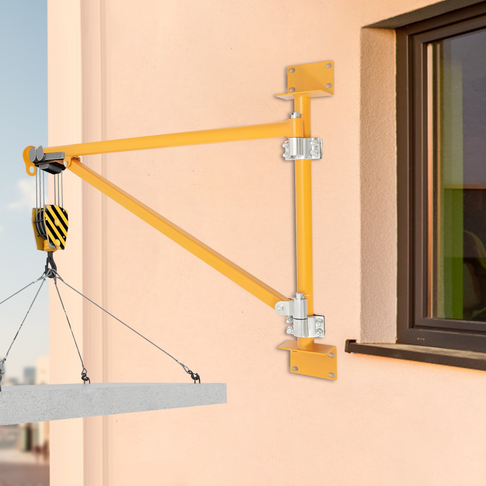 Wall Mount Jib Crane Bracket, 200kg Capacity Swing Arm Hoist, Orange Alloy Steel