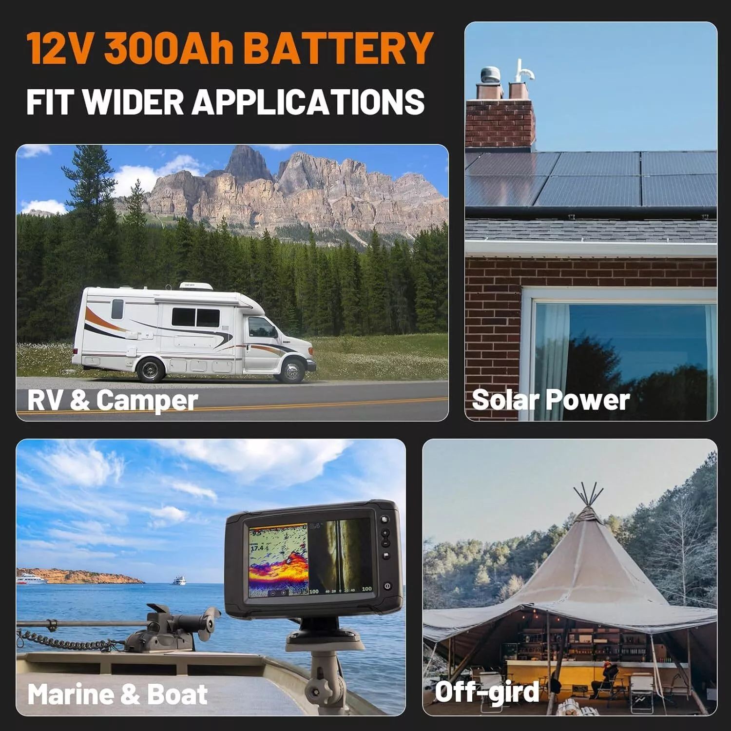 12V 300Ah 3840Wh LiFePO4 Battery Lithium Deep Cycle BMS for Marine RV Solar