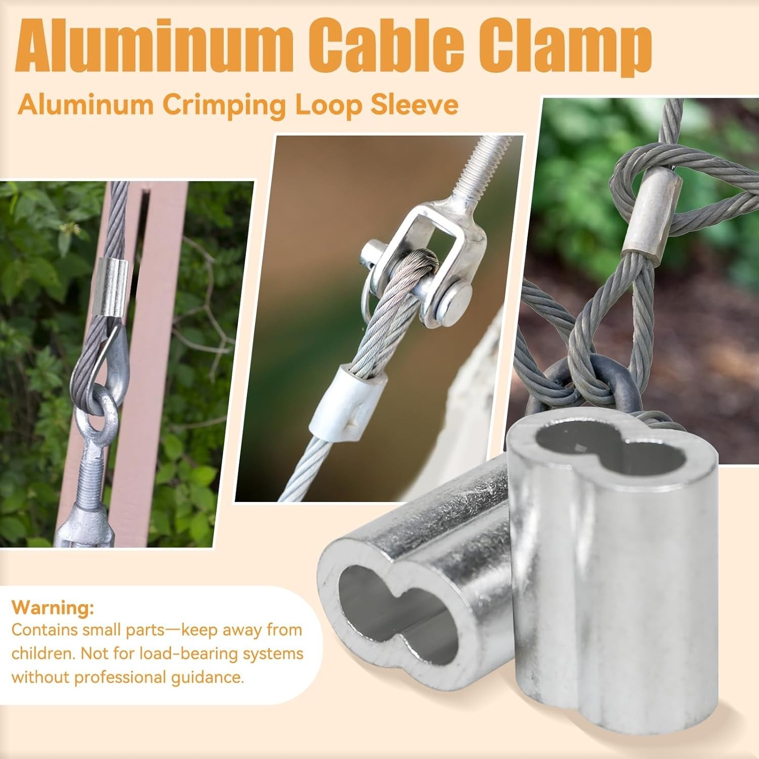 100PCS Aluminum Crimping Loop Sleeves 3mm Ferrules for 1/8 Wire Rope Cable