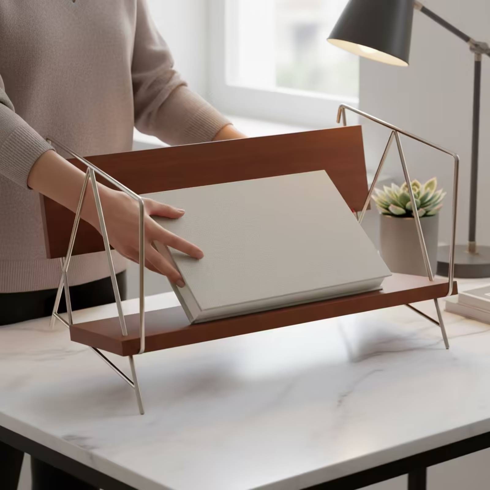 Desktop Book Rack with Slanted Shelf Compact Mini Book Rack Modern for