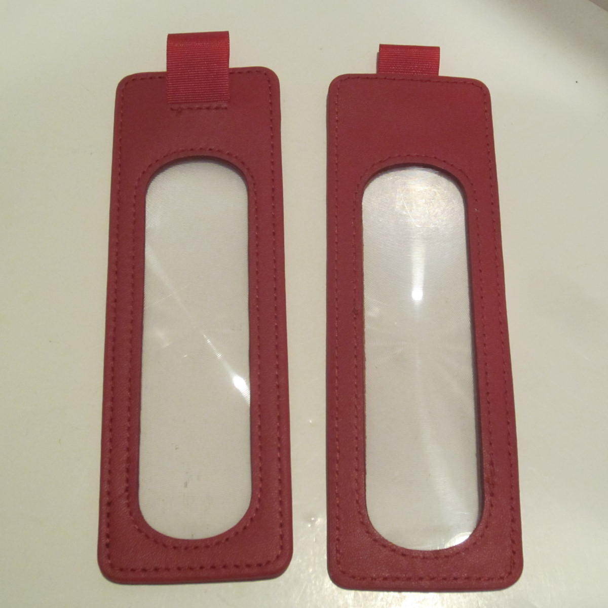 Set of 2 Red Genuine Leather Bookmark Magnifiers-3X- 6 1/4″ x 2″-Red ribbon tab