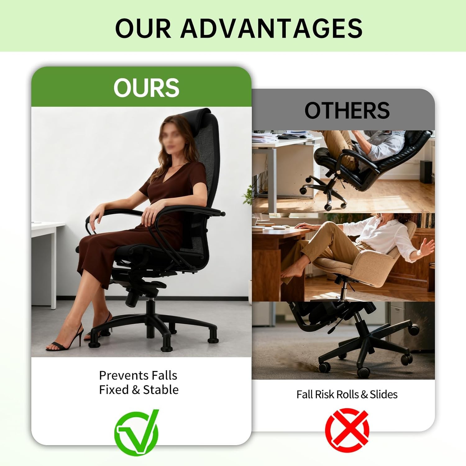 Office Chair Bell Glide Replacement Stationary Caster Feet with Felt Pads 5 Pack