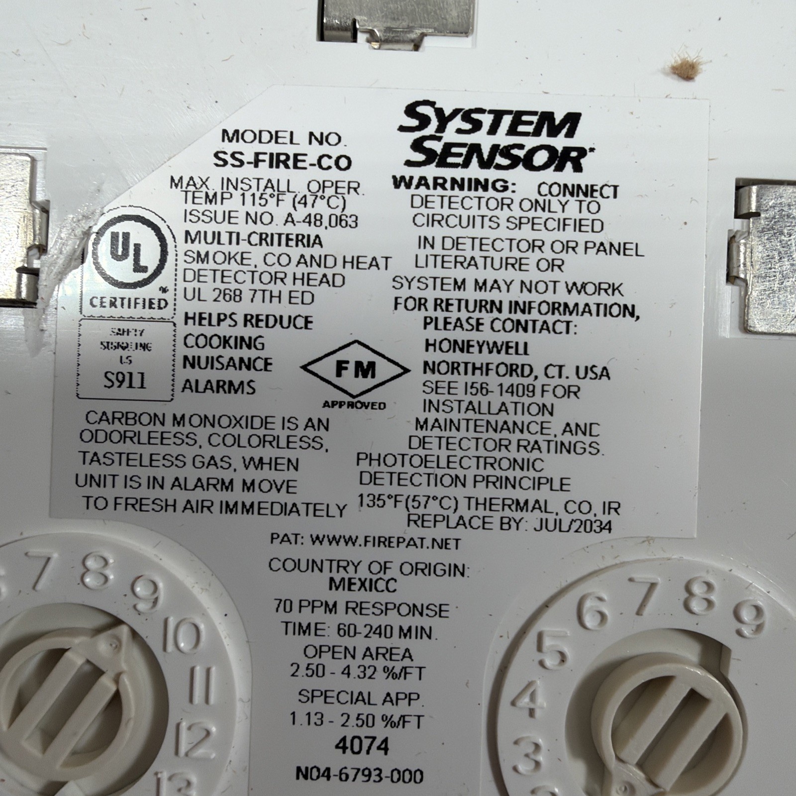 NEW🔥. System Sensor SS-FIRE-CO Smoke And cO Detector Photo Thermal