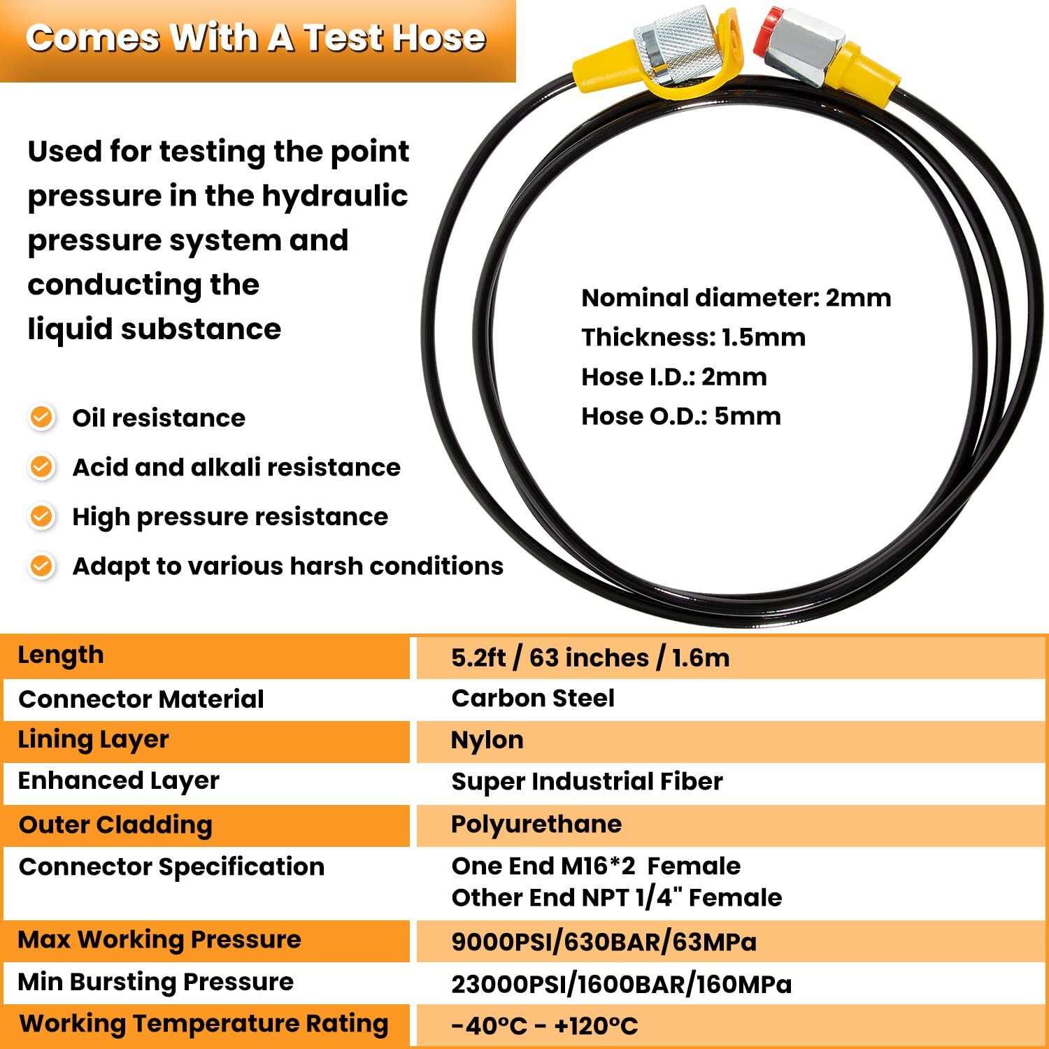10000PSI Hydraulic Pressure Gauge Kit for Excavator Machinery 1 700BAR 1/4 NPT