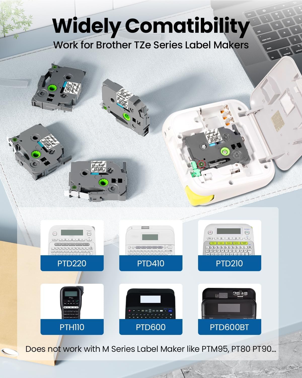 50PK TZe-231 Replace For Brother P-Touch White Label Tape 12mm .47 Laminated