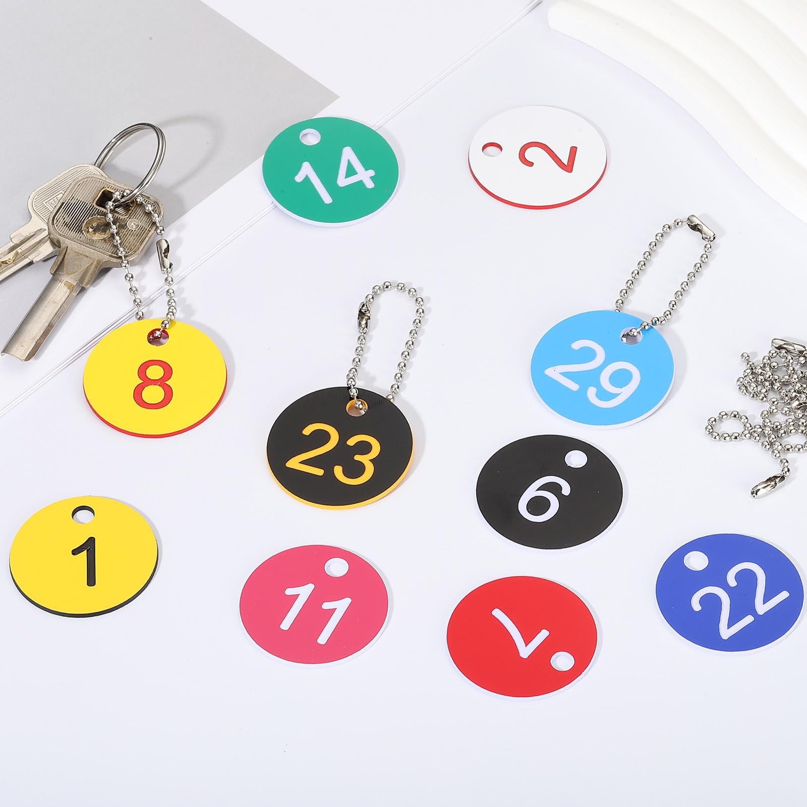 1-25 Number Tags, 25Pcs Round ID Number Key Tags Plastic Numbered Keychain fo…