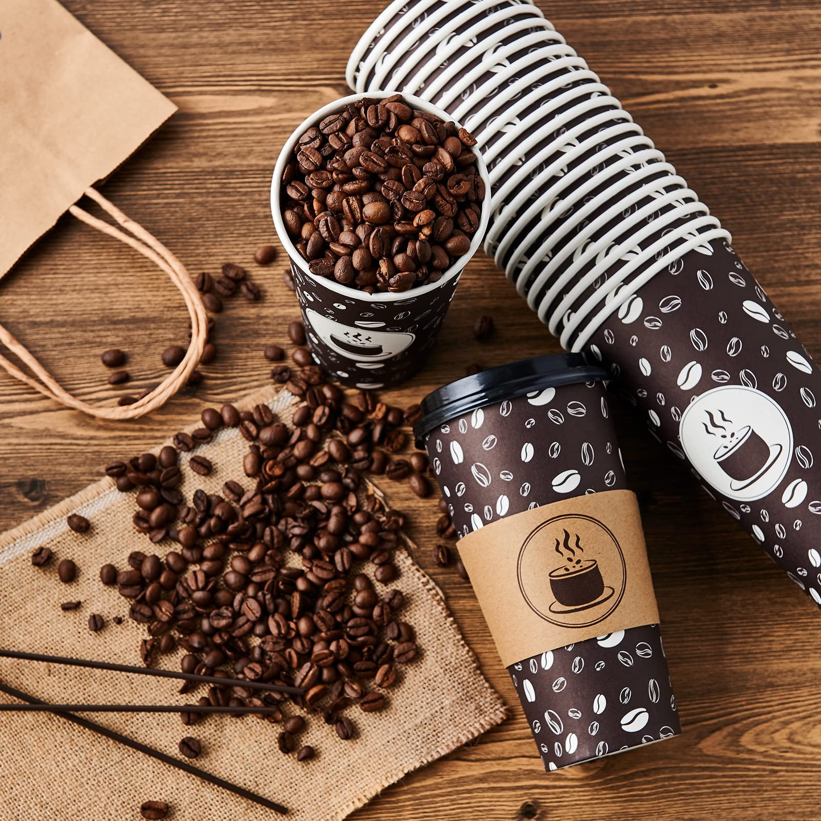 JOLLY PARTY Disposable Coffee Cups with 50 Count (Pack of 1), Dark Brown-20oz