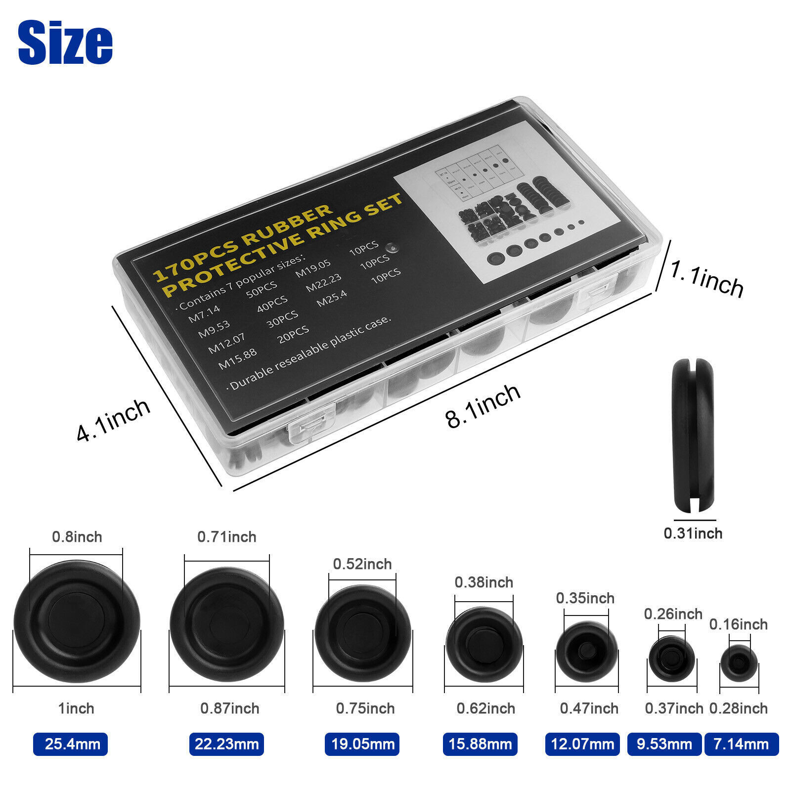 170PCS Rubber Grommet Firewall Hole Plug Electrical Wiring Gasket Assortment Kit