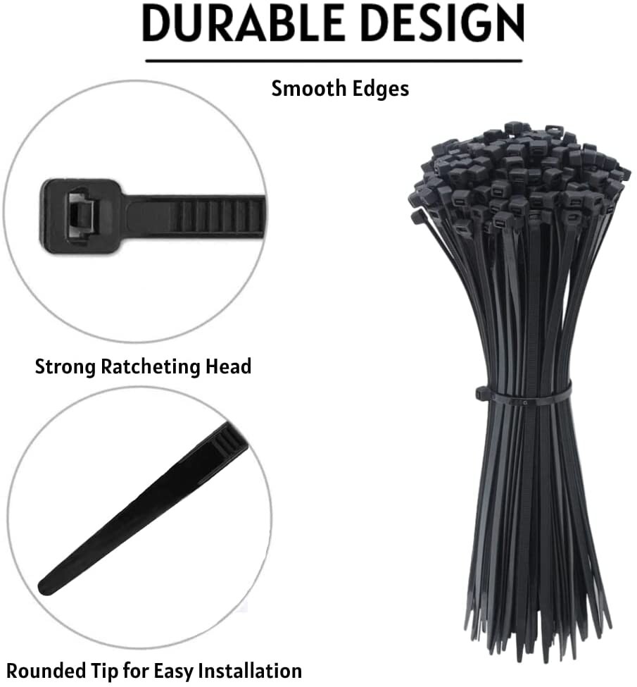 200 Strong Cable Wire Zip Ties 50lb Strength USTC Polyamide Black 8″ 188mm