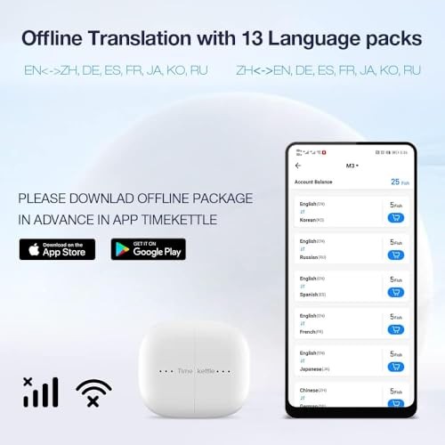 Timekettle M3 3-in-1 Language Translator Earbuds, Real-Time Offline Translation