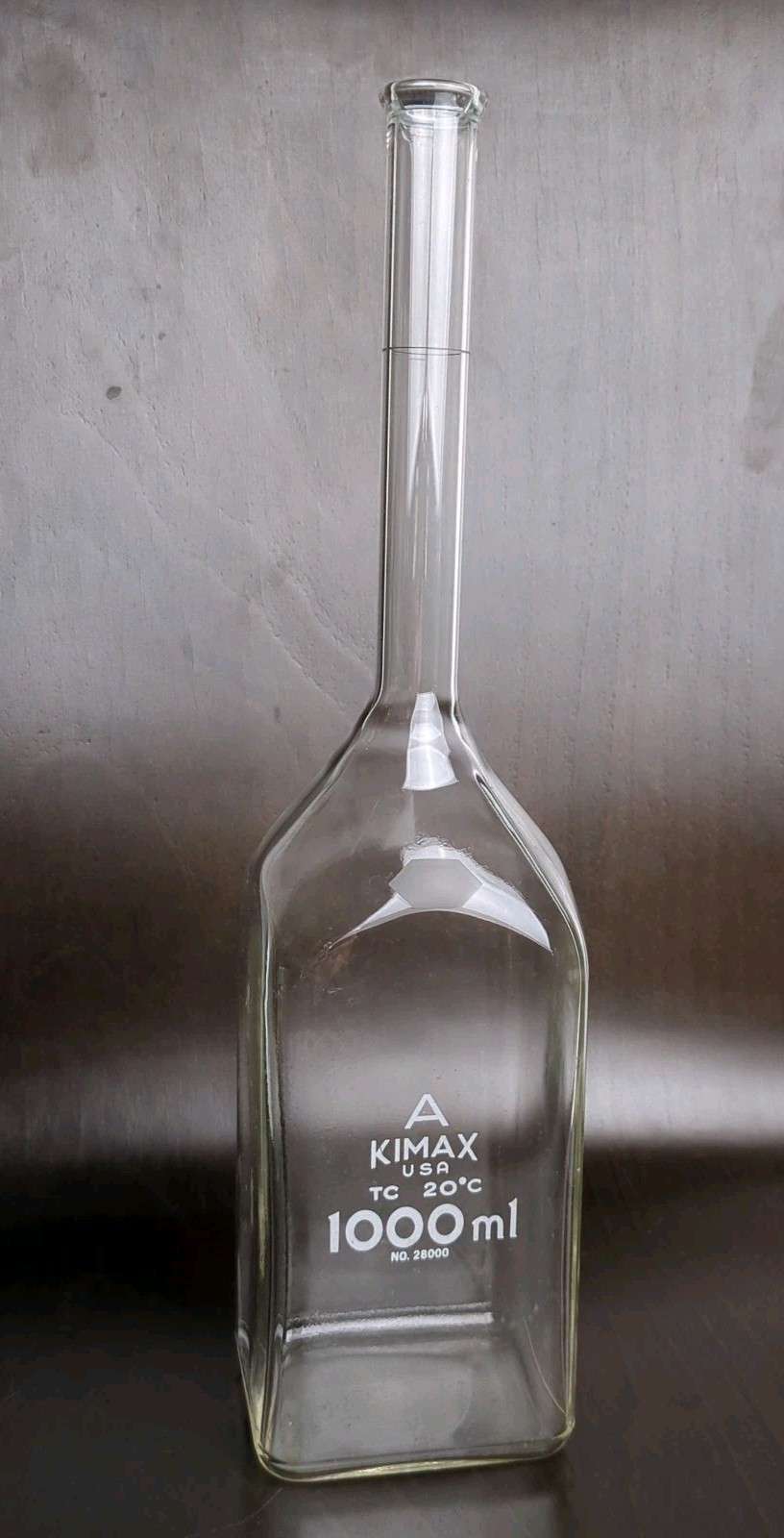KIMAX KIMBLE DWK Glass 1000mL 1L Square Volumetric Flat Bottom Flask 28000