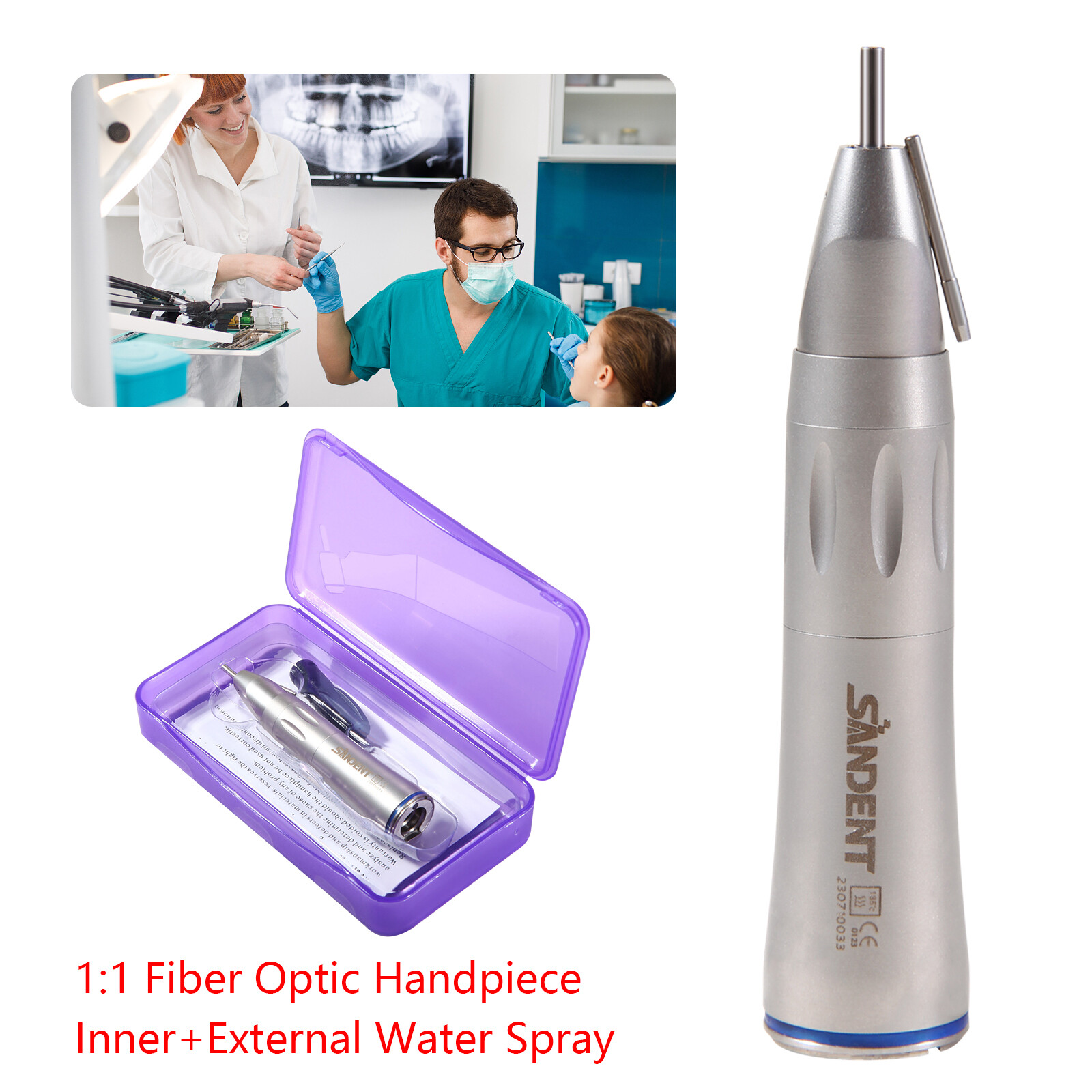 Dental Surgical Straight Handpiece 1:1 Implant Cone Nose Fiber Optic SANDENT
