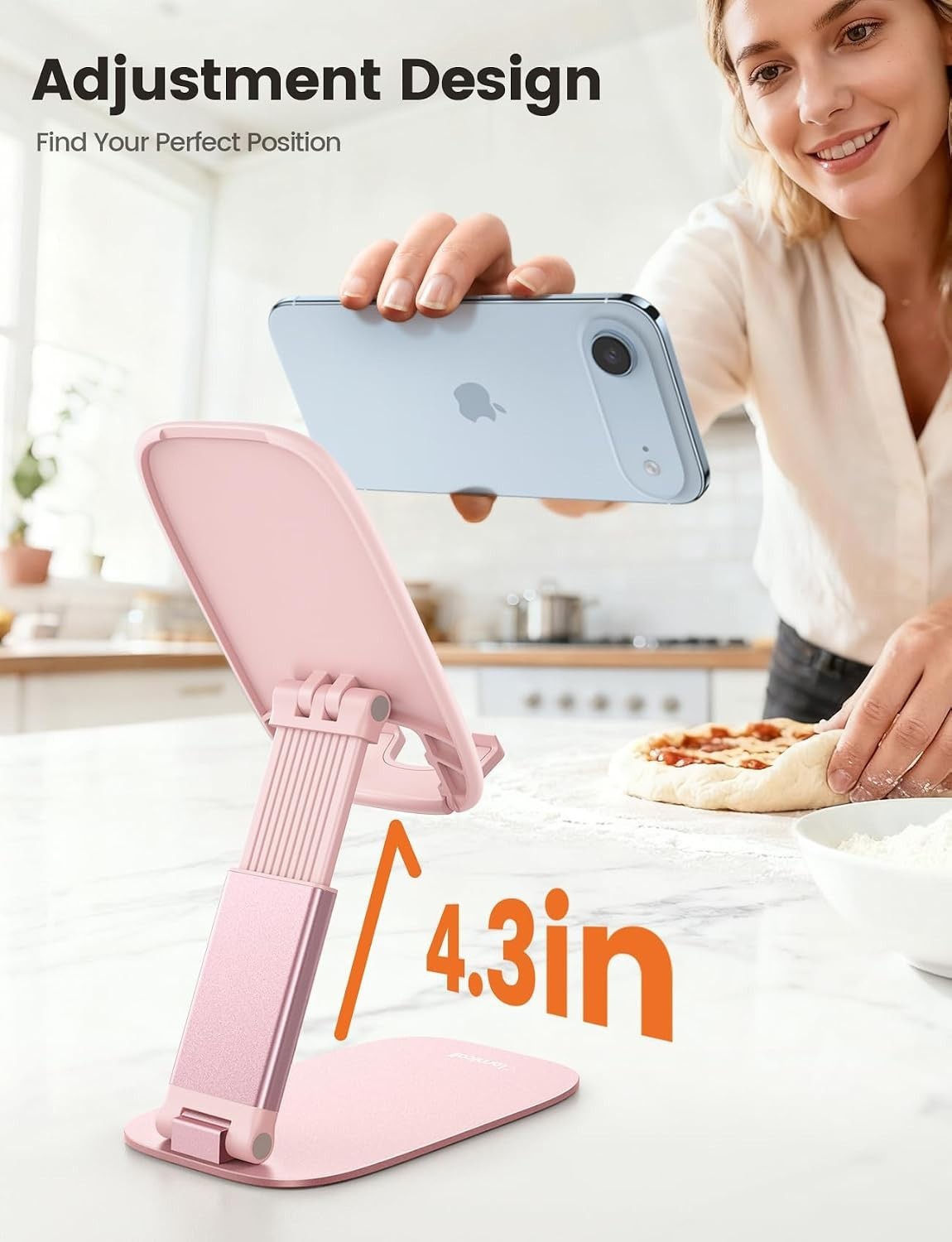 Ultra-Slim Pink Phone Stand – Adjustable & Portable Desk Accessory for Women