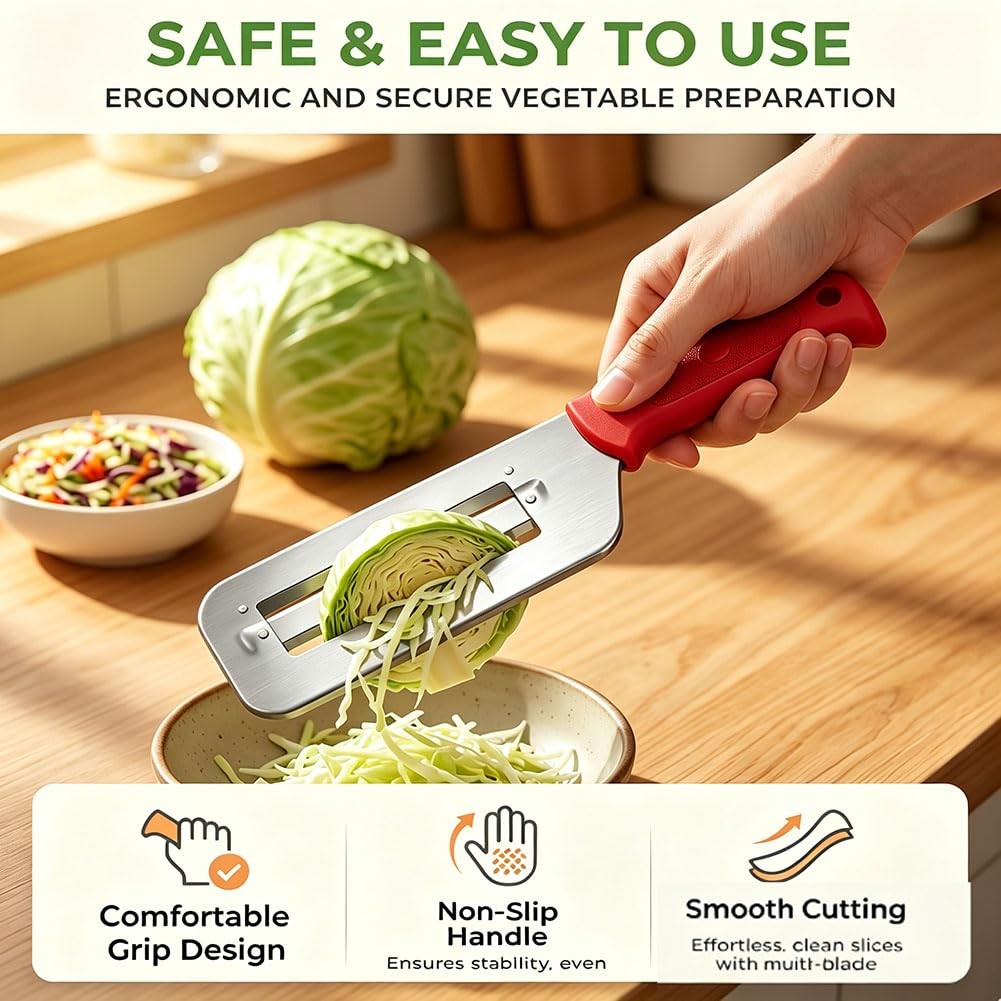 Cabbage Shredder Vegetable Slicer Cole Slaw 11.4in*3.2in*0.63in, red-2pcs