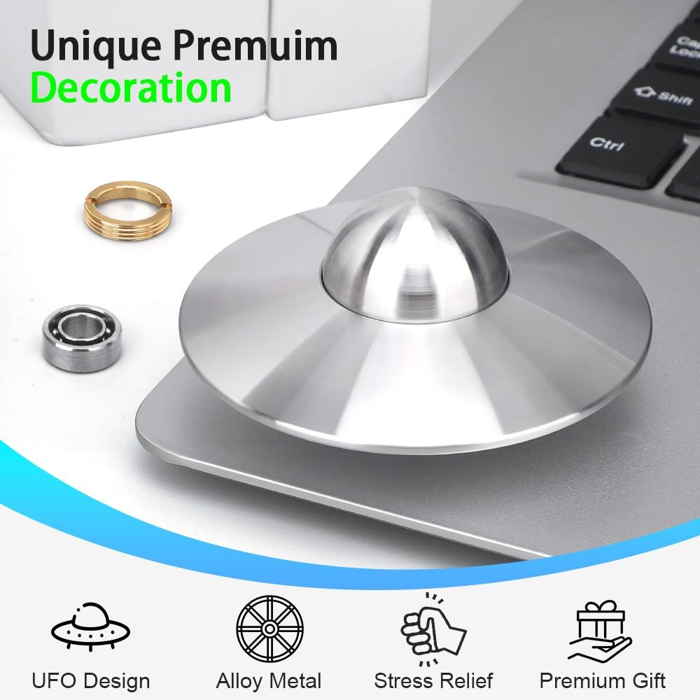 UFO Fidget Spinner Toy for Kids Adults, Alloy Metal 0.5 inches, Silver