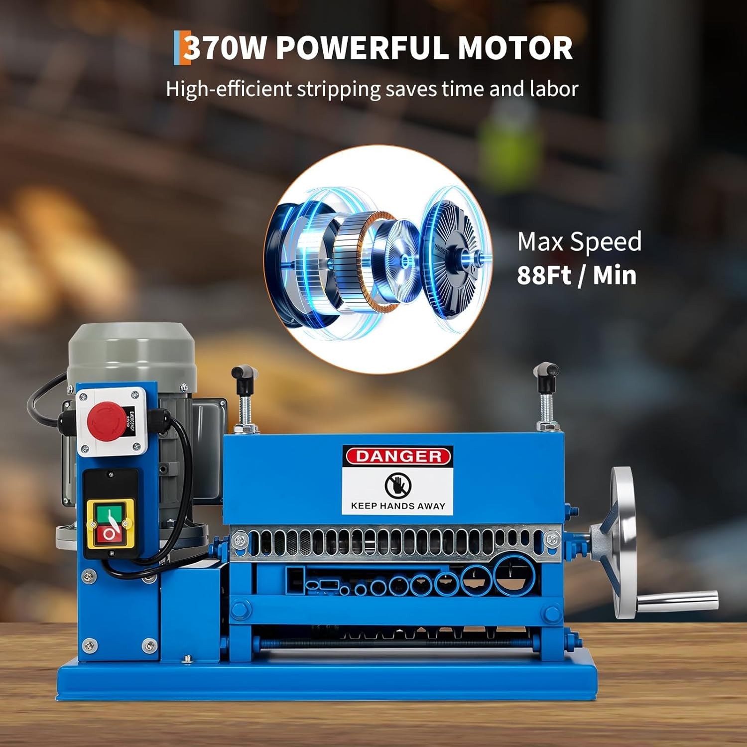 Electric Wire Stripping Machine Portable 0.06″-1.5″ Scrap Cable Stripper 370W