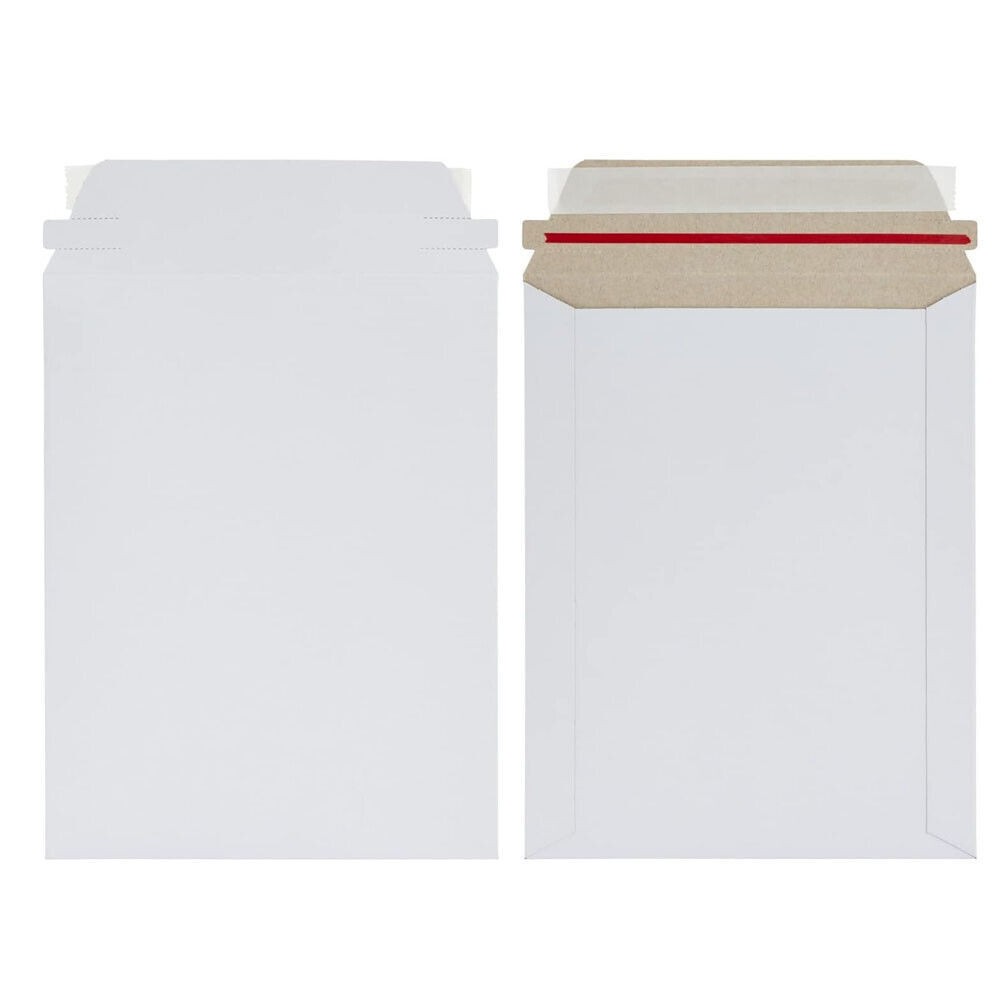 100 – 6×8 9×11.5 White Rigid Stay Flats Self-Seal Cardboard Envelope Mailers