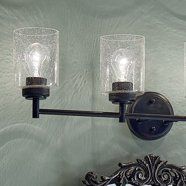 KICHLER Winslow 30″ 4-Light Black Contemporary Bathroom Light with Seeded Glass