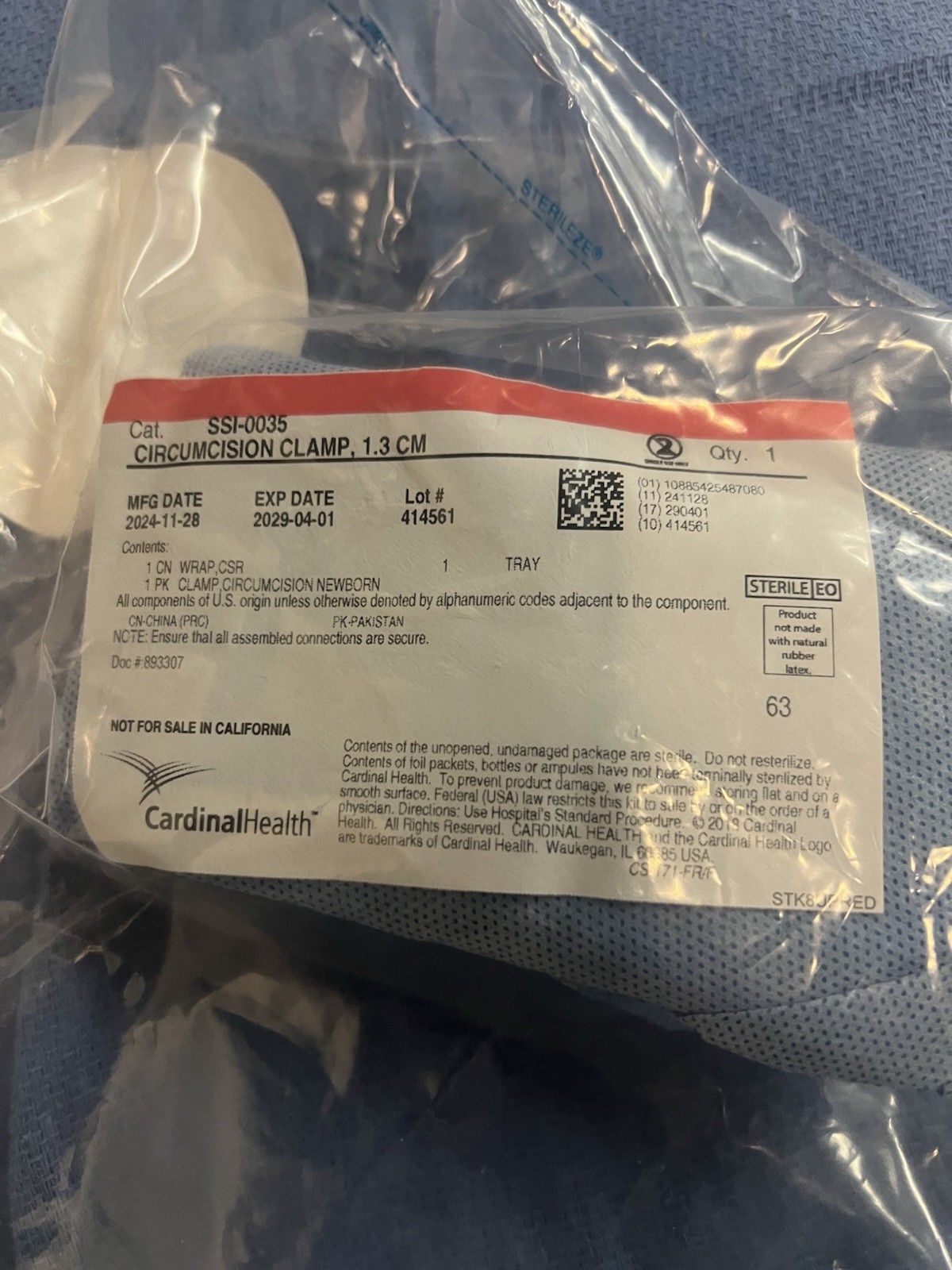 Cardinal Health SSI-0035 Circumcision Clamp 1.3cm Chrome Plated Exp 2029 New