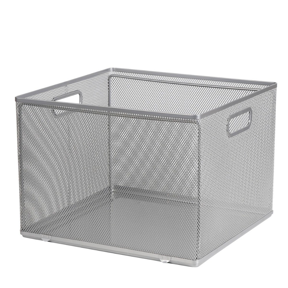 Silver Hanging File Crate 10x14x13.25 Metal Mesh Office Storage Box