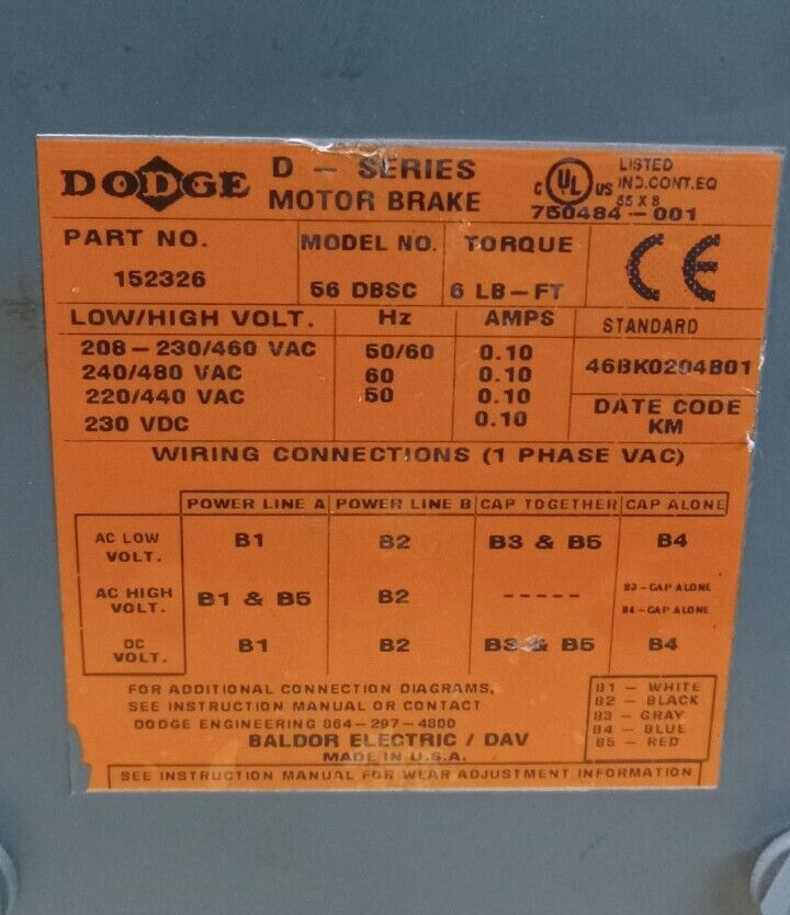 NEW BALDOR 3/4 HP AC BRAKE MOTOR 208-230/460 VAC 3Ø 1750 RPM 56C TEFC VBM3542-D
